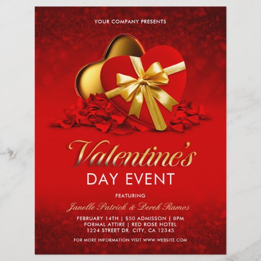 レッドバレンタインデーイベントハートボックス&バラ花びら チラシ (正面)