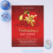 レッドバレンタインデーイベントハートボックス&バラ花びら チラシ (シングル)