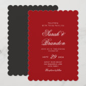 レッドバレンタイン ミニマルスクリプト ウェディング 招待状 (正面/裏面)