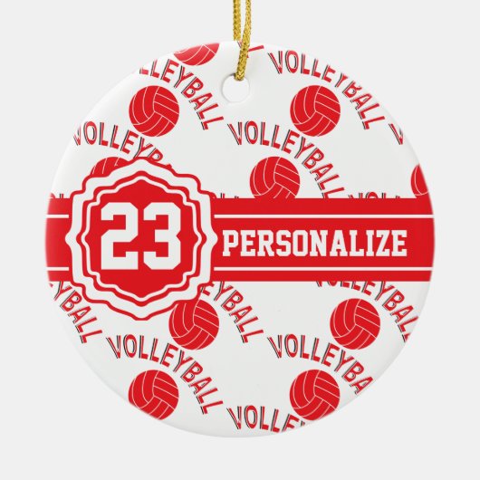 レッドバレーボール | DIY名と番号 セラミックオーナメント (正面)
