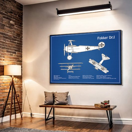 レッドバロンFokker Dr1 – 飛行機の設計図ABD ポスター