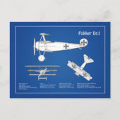 レッドバロンFokker Dr1 – 飛行機の設計図ABD ポストカード (正面)