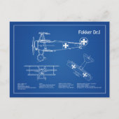 レッドバロンFokker Dr1 – 飛行機の設計図AD ポストカード (正面)
