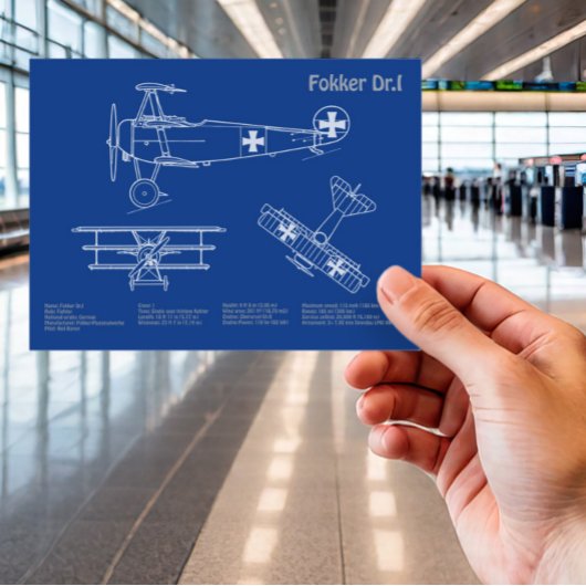 レッドバロンFokker Dr1 – 飛行機の設計図AD ポストカード