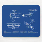 レッドバロンFokker Dr1 – 飛行機の設計図AD マウスパッド (正面)