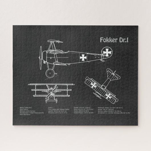 レッドバロンFokker Dr1 – 飛行機の設計図PD ジグソーパズル (横)