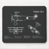 レッドバロンFokker Dr1 – 飛行機の設計図PD マウスパッド (正面)