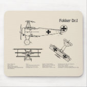 レッドバロンFokker Dr1 – 飛行機の設計図SD マウスパッド (正面)