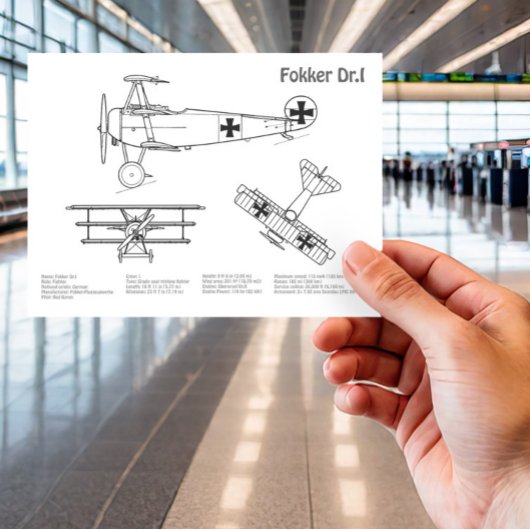 レッドバロンFokker Dr1 – 飛行機ブループリントBD ポストカード