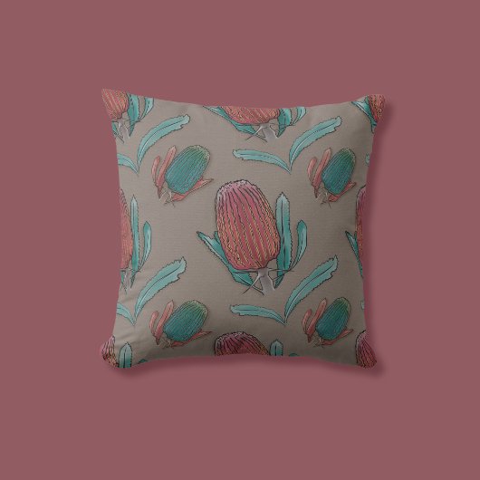 レッドバンクシア水彩色 – オーストラリア先住民花 クッション