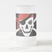 レッドバンダナの笑顔のスカル フロストグラスビールジョッキ (中央)