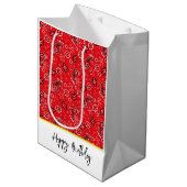 レッドバンダナイエローハッピーバースデー文字ウェスタン ミディアムペーパーバッグ (正面アングル)