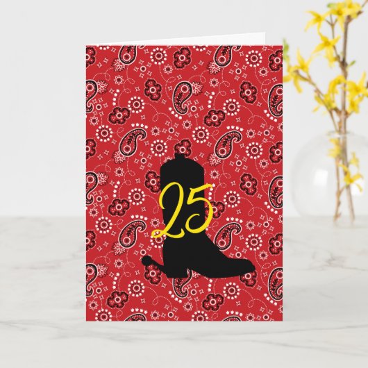 レッドバンダナウエスタンカウボーイブートスプリーズAGEおもしろい カード (黄色い花)