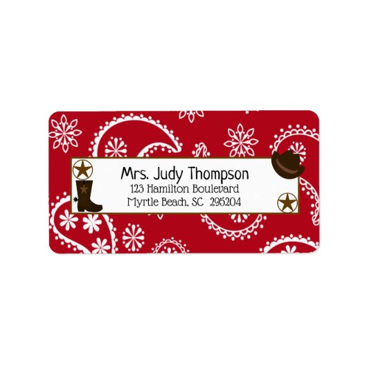 レッドバンダナブーツ、カウボーイハット ラベル (正面)