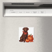 レッドバンダナ付きチョコレートラブラドールバイカボチャ マグネット (インサイチュ (食洗機))