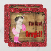 レッドバンダナ女性のカーボーイベビーシャワー 招待状 (正面/裏面)