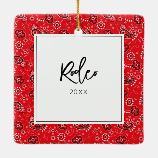 レッドバンダナ馬の写真名年恒例の休日 セラミックオーナメント (裏面)