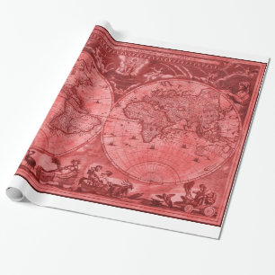 レッドバージョンアンティークワールドマップJ Blaeu 1664 ラッピングペーパー