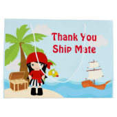 レッドバースデーのかわいい黒髪海賊 ラージペーパーバッグ (裏面)