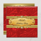 レッドバースデーパーティー金ゴールドダイヤモンド 招待状 (正面/裏面)