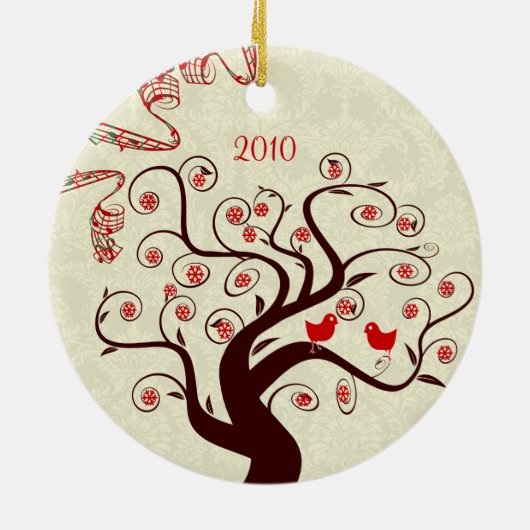 レッドバーズスワールツリークリスマスフォトオーナメント セラミックオーナメント (裏面)
