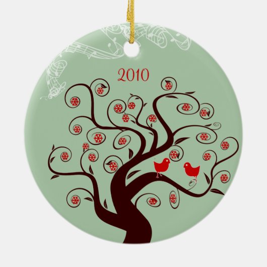 レッドバーズスワールツリークリスマスフォトオーナメント セラミックオーナメント (裏面)