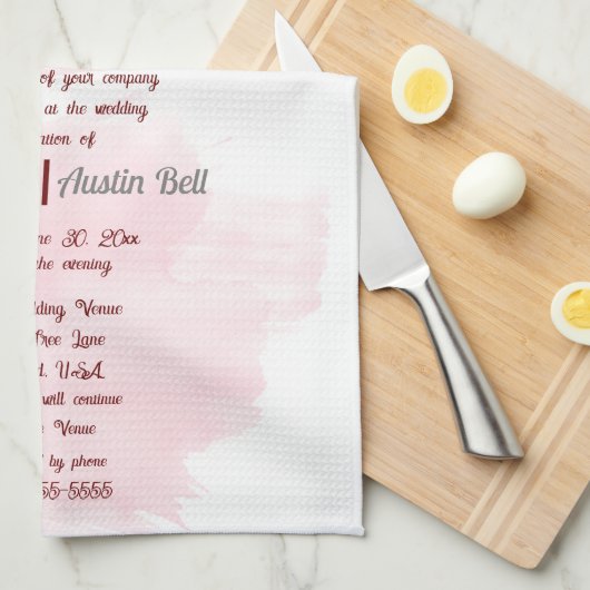 レッドバードアンドピンクさくらんぼ花ズ招待状 キッチンタオル (四つ折り)