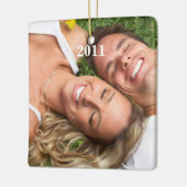レッドバードクリスマスカップルフォトオーナメント セラミックオーナメント (左)