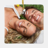 レッドバードクリスマスカップルフォトオーナメント セラミックオーナメント (正面)