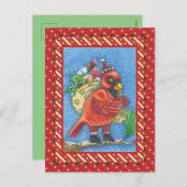 レッドバードサンタ、良い応援クリスマス（鳥）ショウジョウコウカンチョウ シーズンポストカード (正面/裏面)