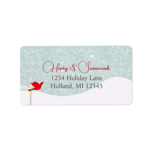 レッドバードスノースターズダマスク差出人住所 ラベル (正面)