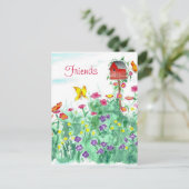 レッドバードハウスバタフライフラワーガーデンフレンズ ポストカード (スタンド正面)