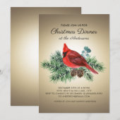 レッドバード（鳥）ショウジョウコウカンチョウパインブランズクリスマスディナー 招待状 (正面/裏面)