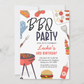 レッドバーベキューブルーオーブンミットボーイズBbq誕生日 招待状 (正面)