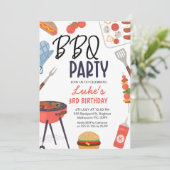 レッドバーベキューブルーオーブンミットボーイズBbq誕生日 招待状 (スタンド正面)