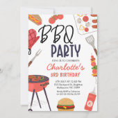 レッドバーベキューレッドオーブンミットガールズバーベキュー誕生日 招待状 (正面)