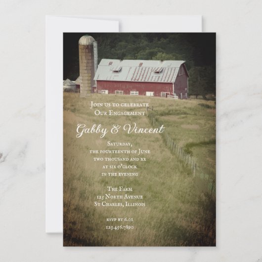 レッドバーンアンドサイロカントリーファーム婚約パーティ 招待状 (正面)