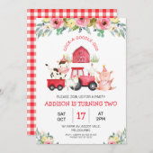 レッドバーンアンドトラクターフローラファーム誕生日 招待状 (正面/裏面)