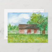 レッドバーンウォーターカラーカントリーランドスケープアート ポストカード (正面/裏面)