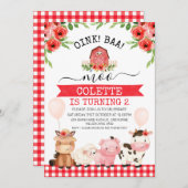 レッドバーンオインクバアモーファームアニマルズ誕生日 招待状 (正面/裏面)