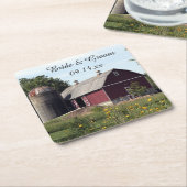 レッドバーンカントリーウェディング スクエアペーパーコースター (アングル)