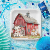 レッドバーンキュート牛とチキンボーイ誕生日パーティー ペーパープレート (パーティー)