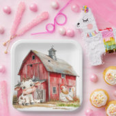 レッドバーンキュート牛とチキンボーイ誕生日パーティー ペーパープレート (パーティー)