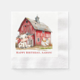 レッドバーンキュート牛とチキンボーイ誕生日パーティー 縁ありカクテルナプキン