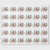 レッドバーングリーンウィンターフォレストパインクリスマスツリー ラッピングペーパー (フラット)