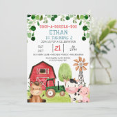 レッドバーングリーントラクターファームファーミヤード誕生日 招待状 (スタンド正面)