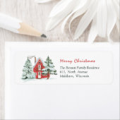 レッドバーングリーンフォレストパインクリスマスツリーアドレス ラベル (インサイチュ)