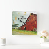 レッドバーンシーニックカ素朴ントリー スクエア壁時計 (ホーム)