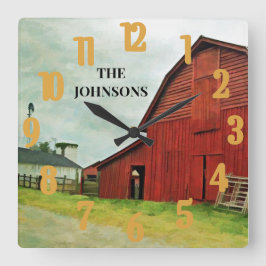 レッドバーンシーニックカ素朴ントリー  スクエア壁時計