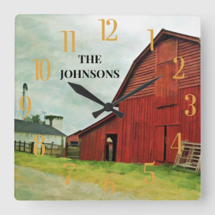 レッドバーンシーニックカ素朴ントリー  スクエア壁時計